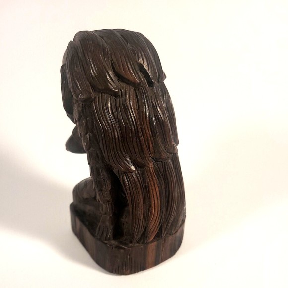 Hand Carved Black Wood Foo Dog Fu Dog Dragon Priestess Fertility Goddess 4.75" - Picture 7 of 12